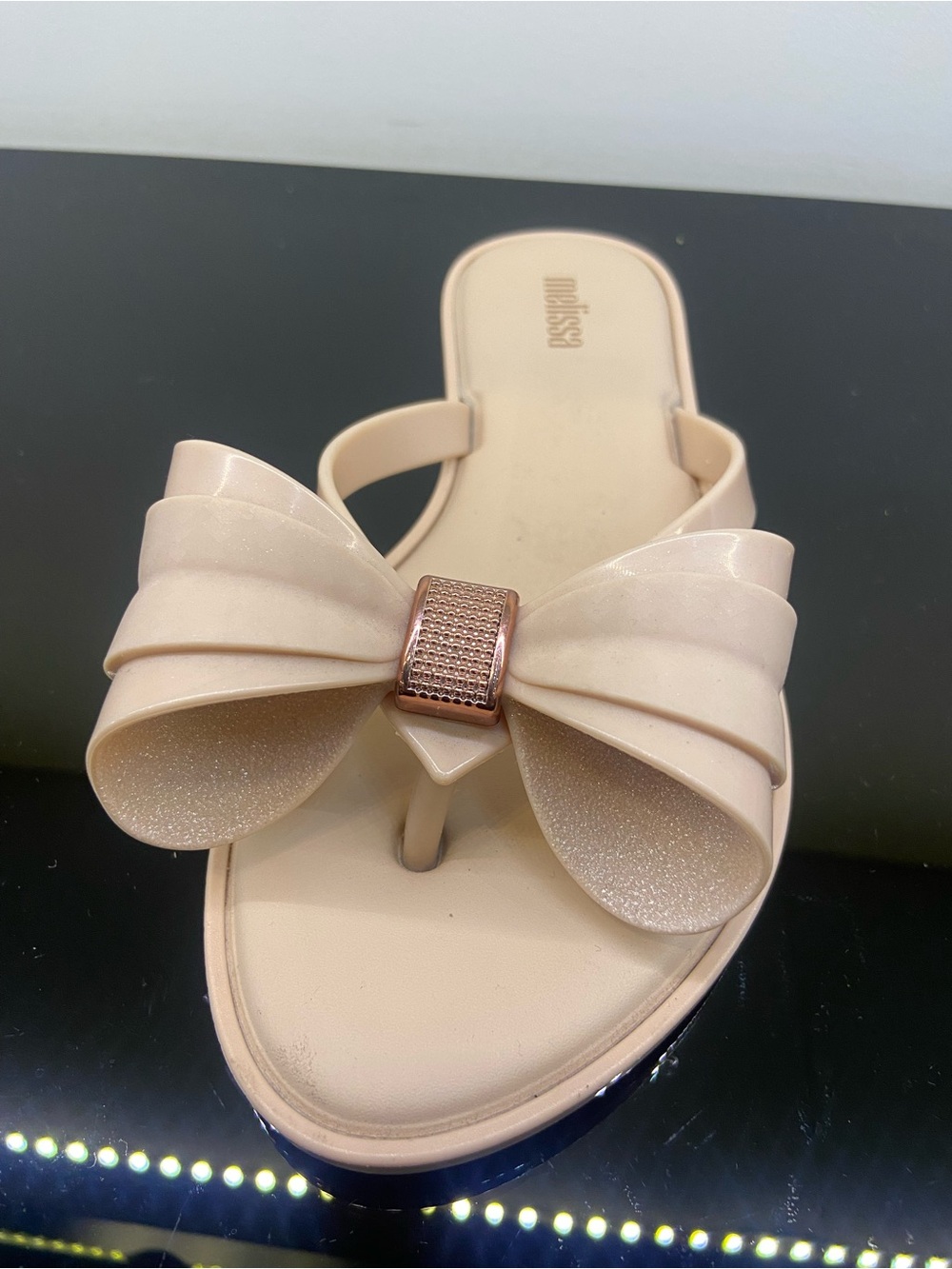 Melissa Beige Bow Thong Sandal with Rose Gold Accent size 5